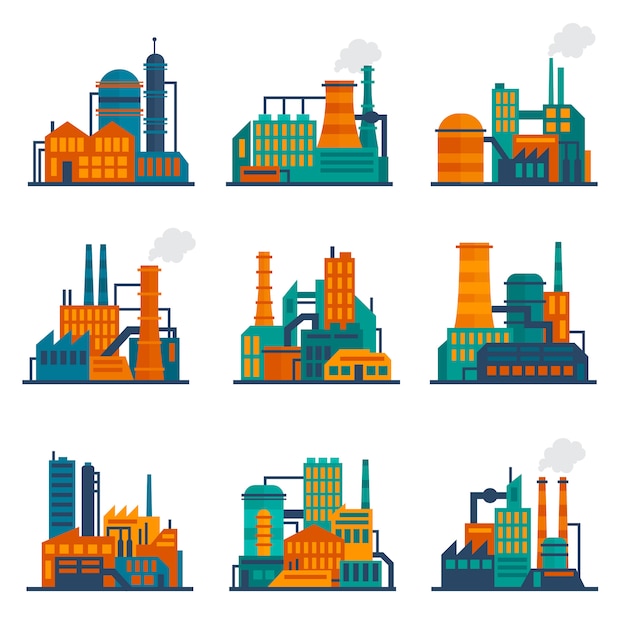 Free vector industrial building illustration set flat