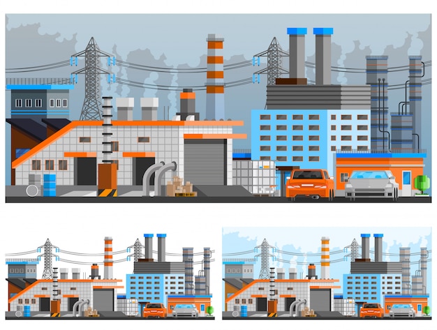 Free Vector  industrial buildings compositions set