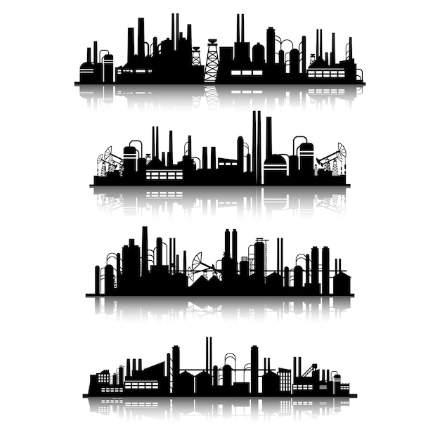 Industrial buildings silhouettes set