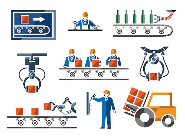 Free Vector industrial and engineering elements set in flat style.