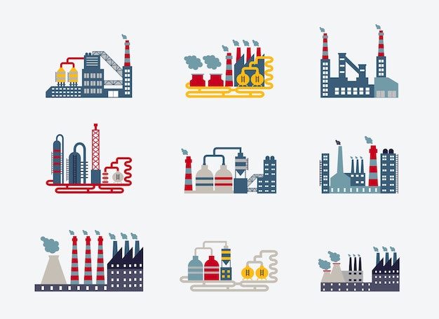 Industrial factory buildings icons