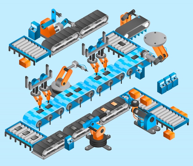 Free vector industrial robot isometric concept