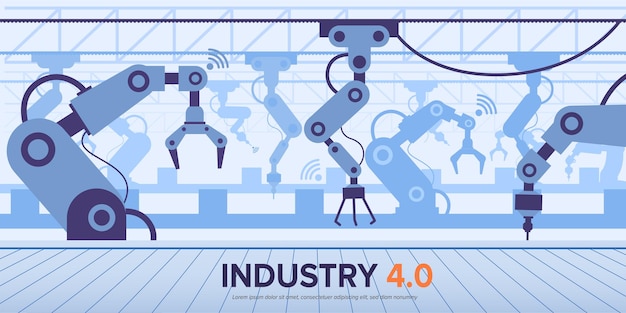 Free Vector industry 4.0 banner with intelligence technology with robotic arm.