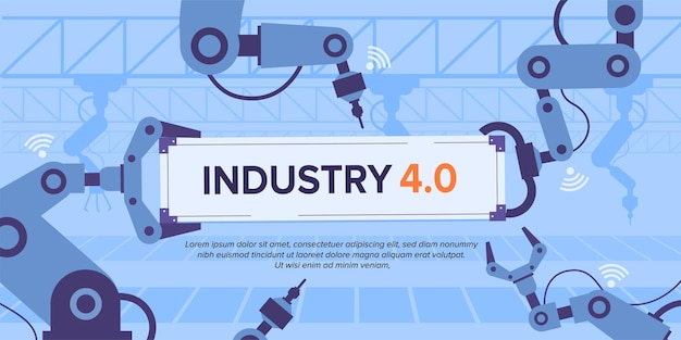 Industry 4.0 banner with robotic arm.