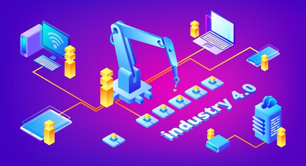 Industry 4.0 technology illustration of automation and data exchange system 