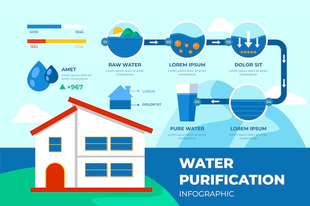 Free Vector industry flat water purification infographic