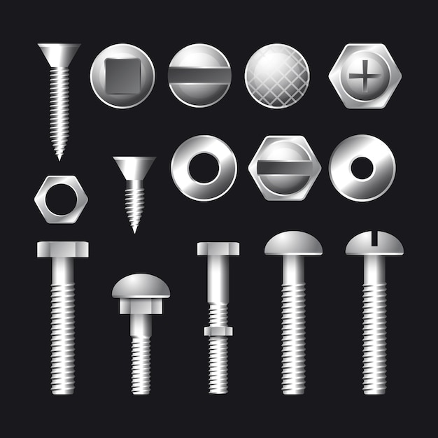 Free Vector industry realistic nuts and bolts collection