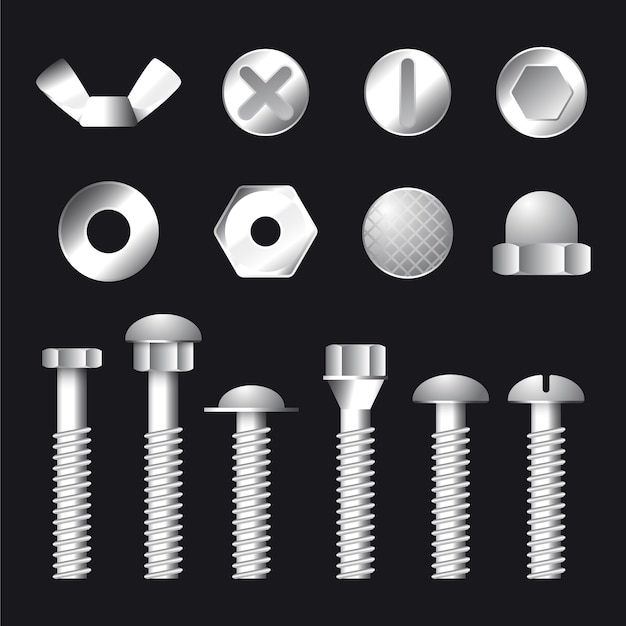 Free Vector industry realistic nuts and bolts collection