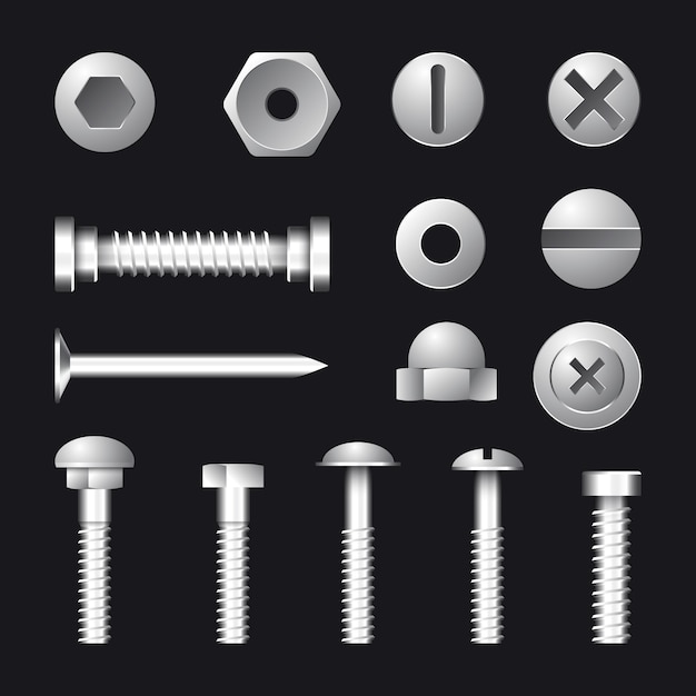 Free Vector industry realistic nuts and bolts collection