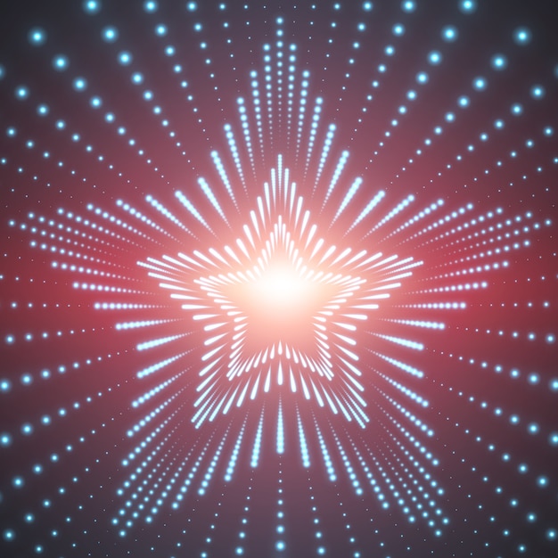 infinite star tunnel of shining flares on red background