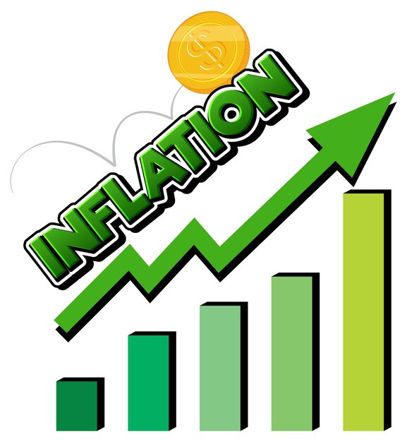 Inflation with green arrow going up and bar chart