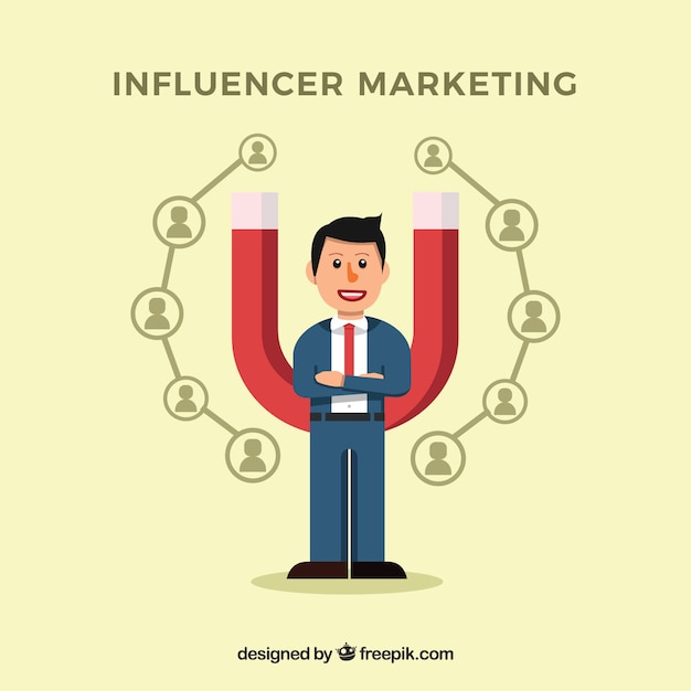 Influence marketing concept with businessman and magnet