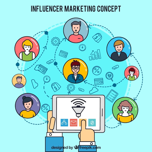 Free Vector influencer marketing design with tablet