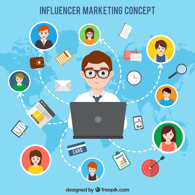 Influencer marketing design on world map