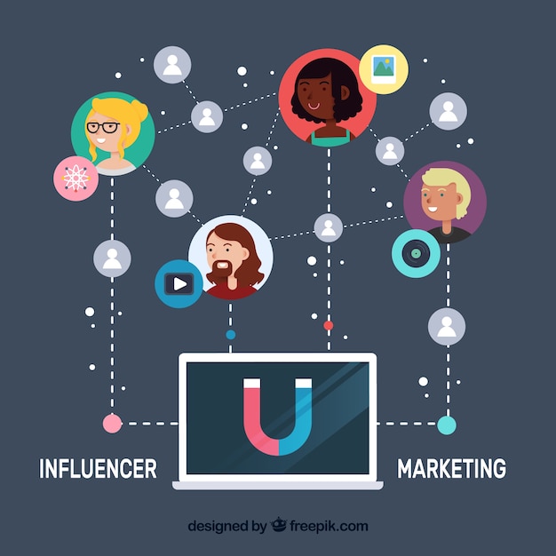 Free Vector influencer marketing vector with laptop