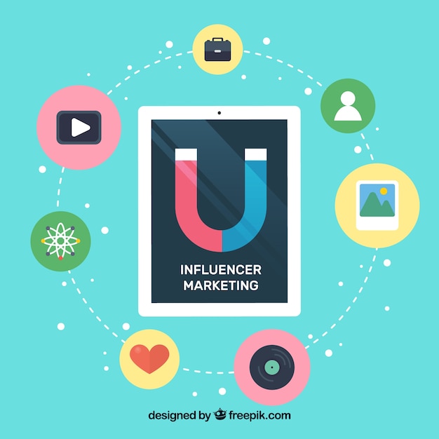 Influencer marketing vector with tablet