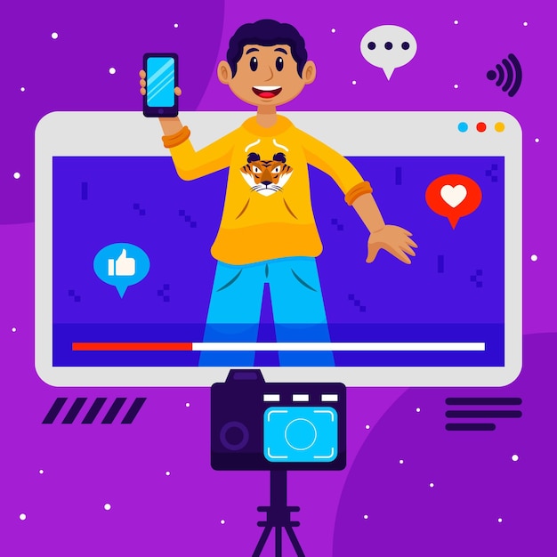 Influencer recording new video illustration