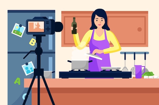 Free Vector influencer recording video illustration