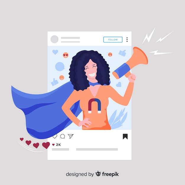 Free Vector influencer woman with cape landing page