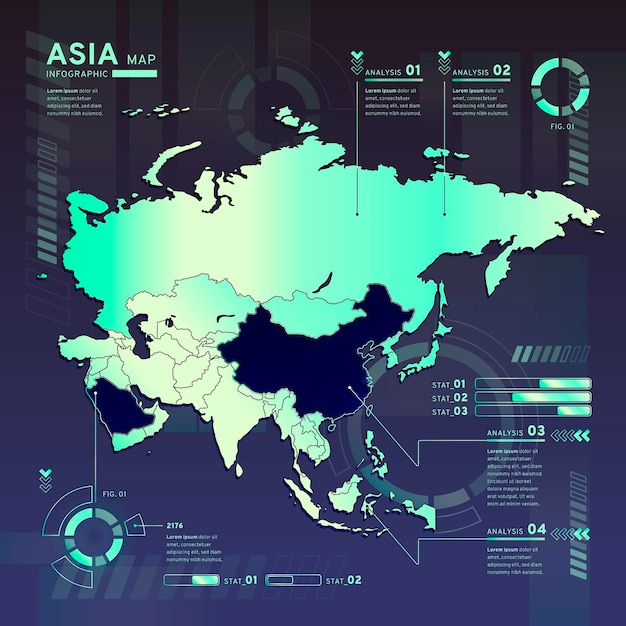 Free Vector infographic of asia neon map in flat design