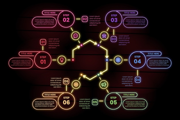 Free Vector infographic steps in neon style