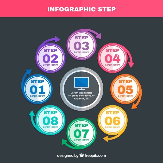 Infographic template with computer and circles