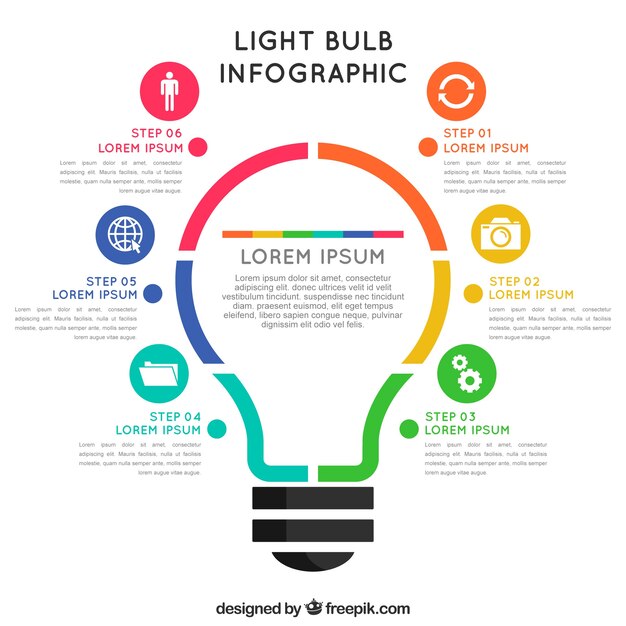 Infographic with a light bulb in flat design