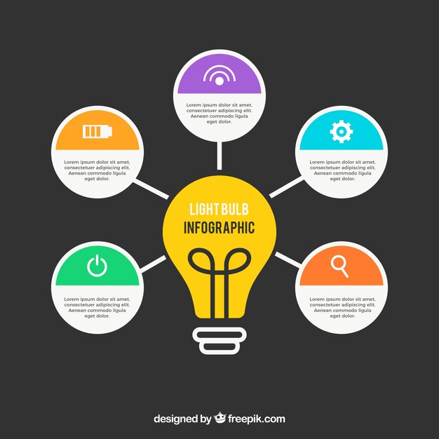 Infographic with a light bulb in flat design