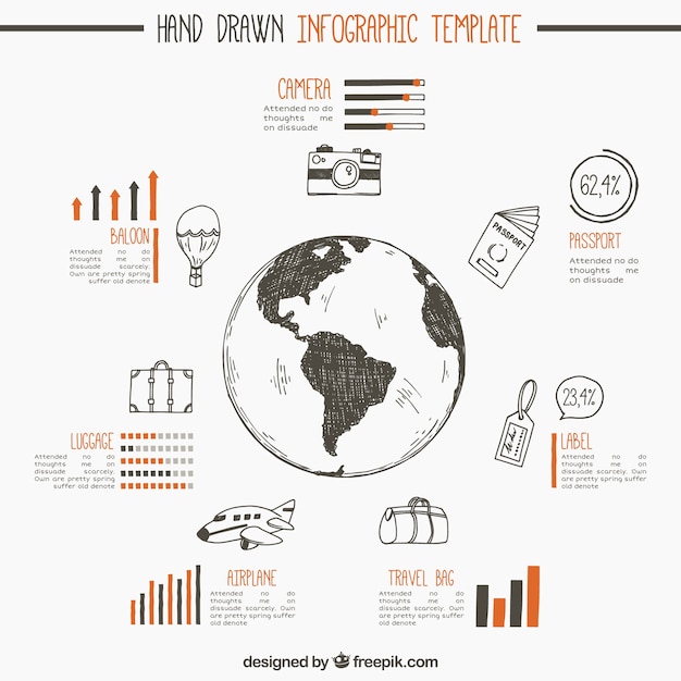 Infographic with sketches travel elements