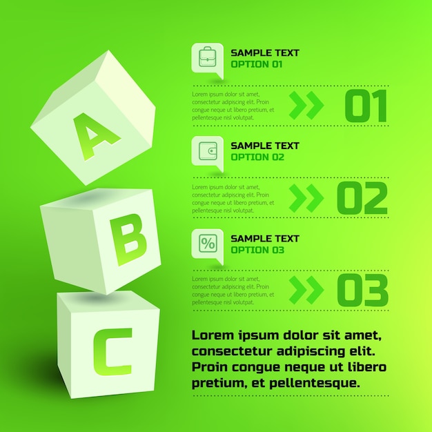 Free vector infographics with 3d cubes and letters