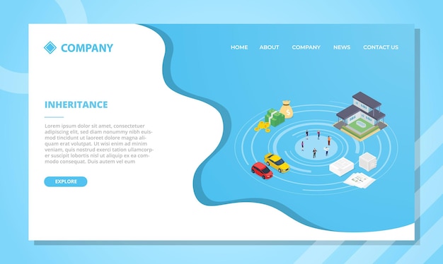 Inheritance concept for website template or landing homepage with isometric style