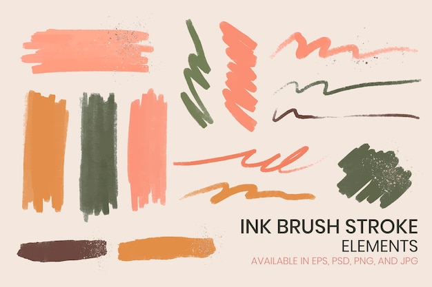 Free Vector ink brush stroke element vector set with glitter