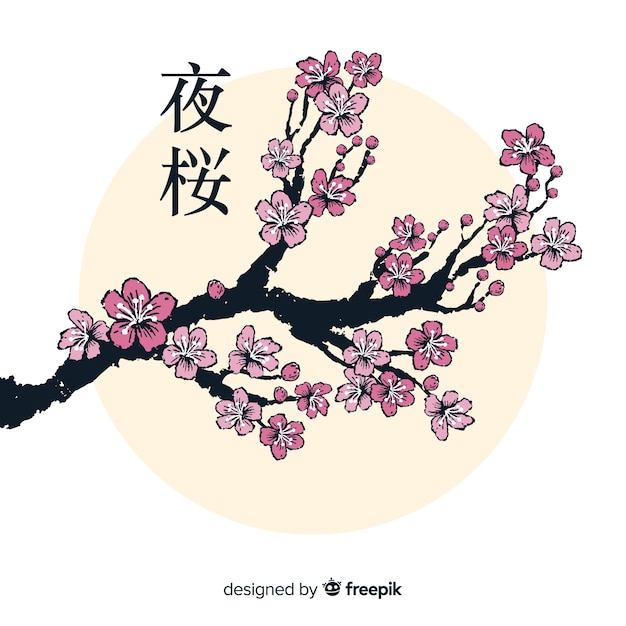 Ink cherry blossom branch background