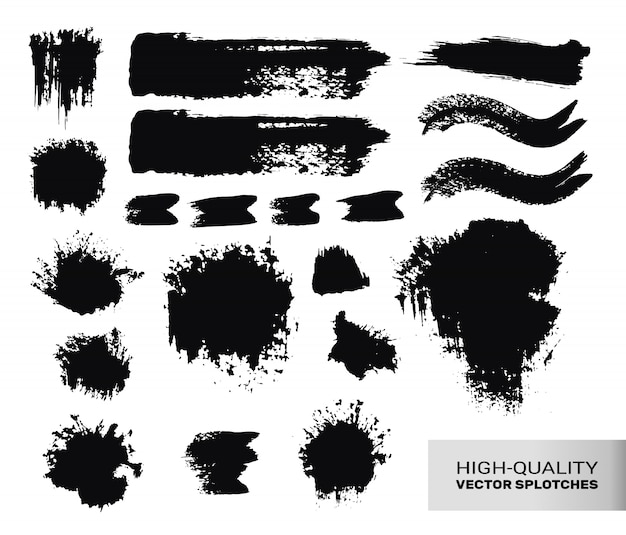 Inked Paint Brush Strokes Set.