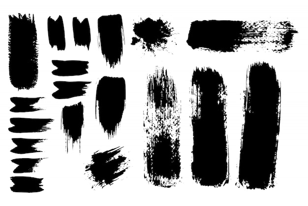 Inked Vector Paint Brush Strokes Set. Big Collection of Black Silhouettes