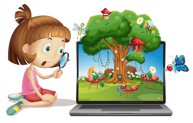 Insect cartoon fairy on computer background