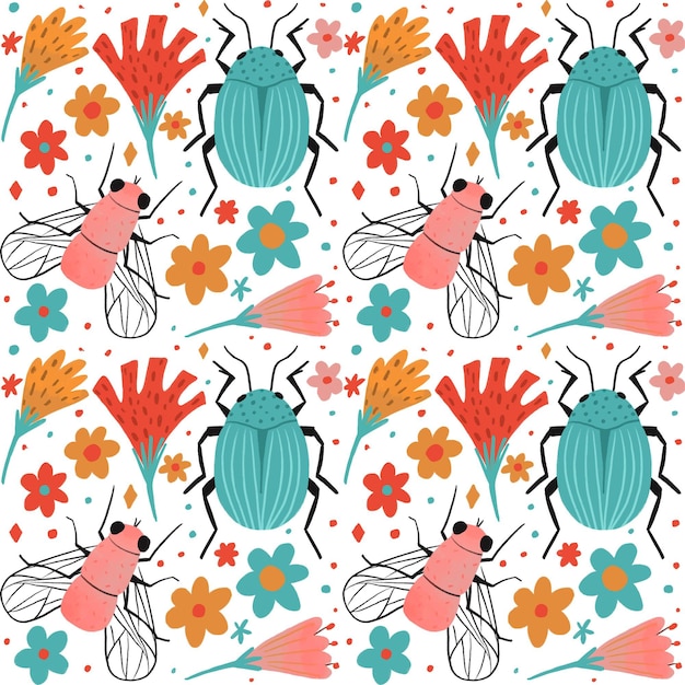 Insects and flowers pattern collection theme