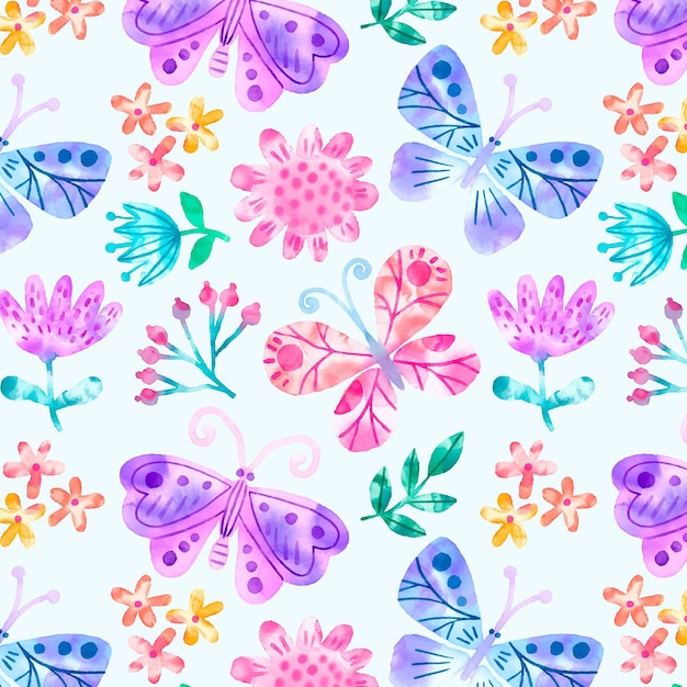 Insects and flowers pattern concept