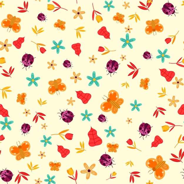 Insects and flowers pattern