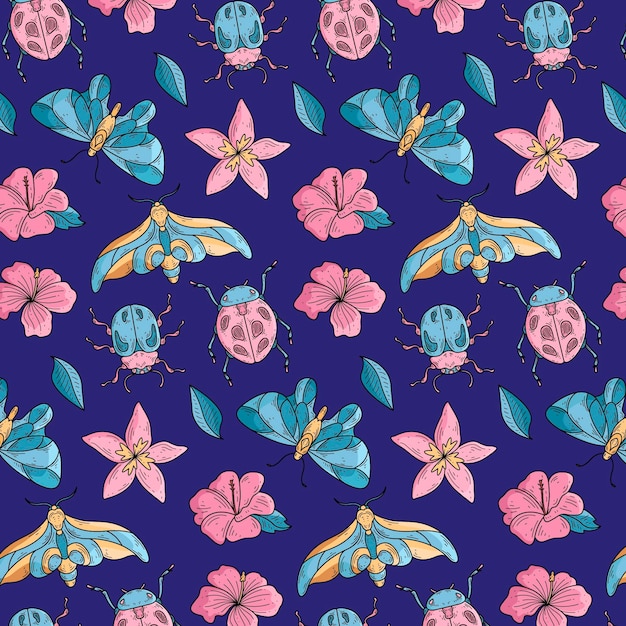 Insects and flowers pattern