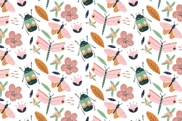 Insects and flowers pattern