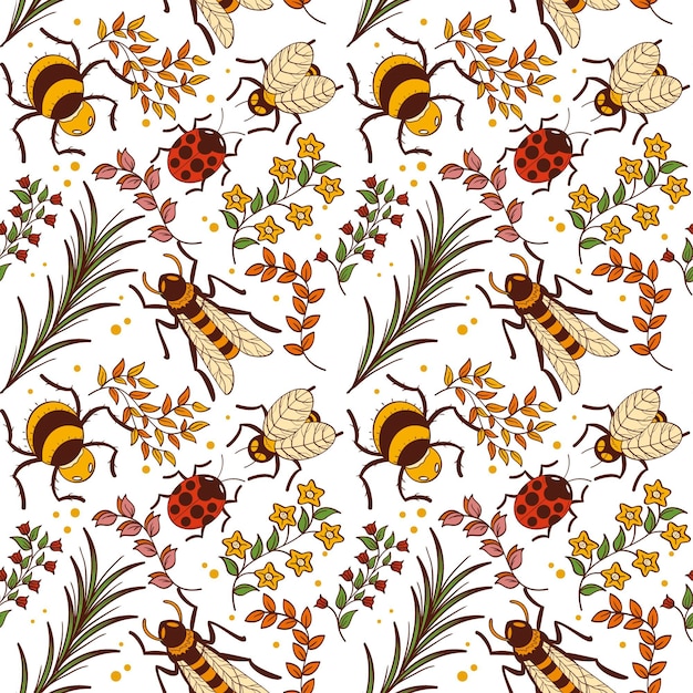 Insects and flowers pattern