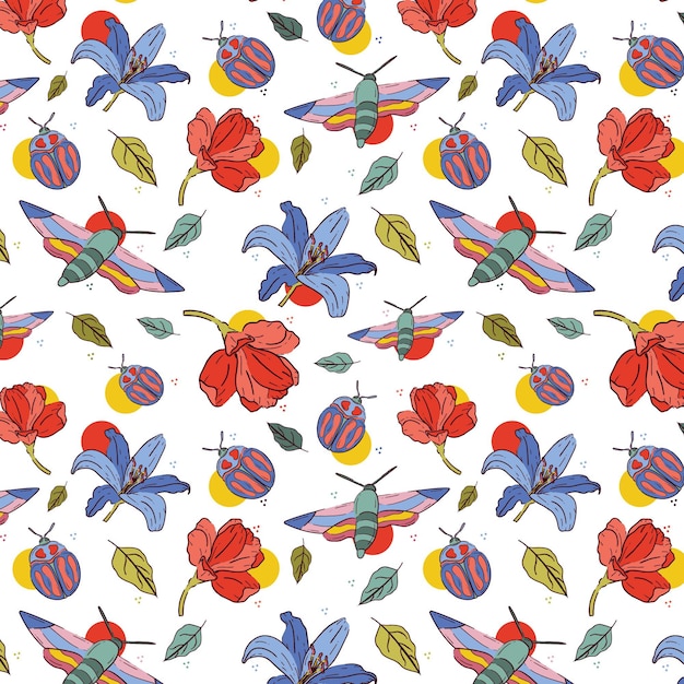 Insects and flowers pattern