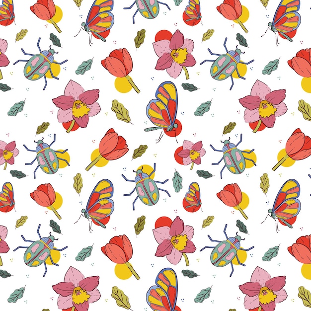 Insects and flowers pattern