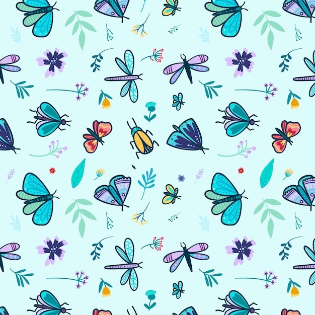 Insects and flowers pattern