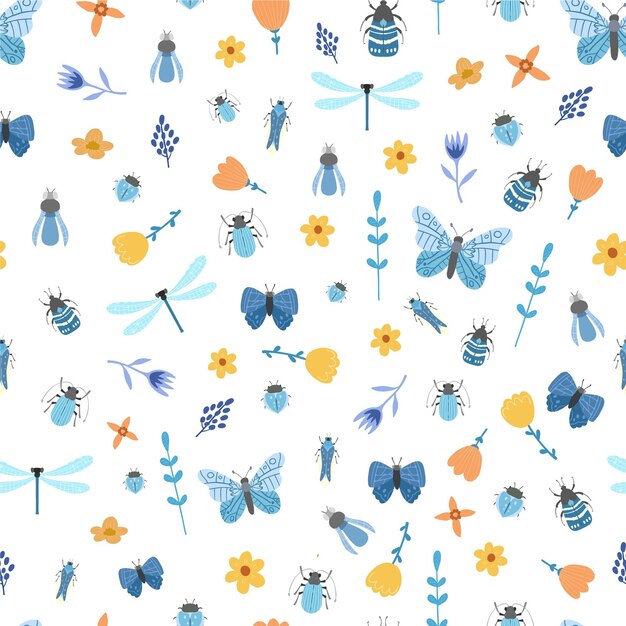 Insects and flowers pattern