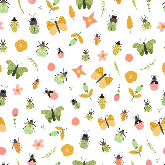 Insects and flowers pattern