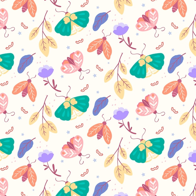 Free vector insects and flowers pattern