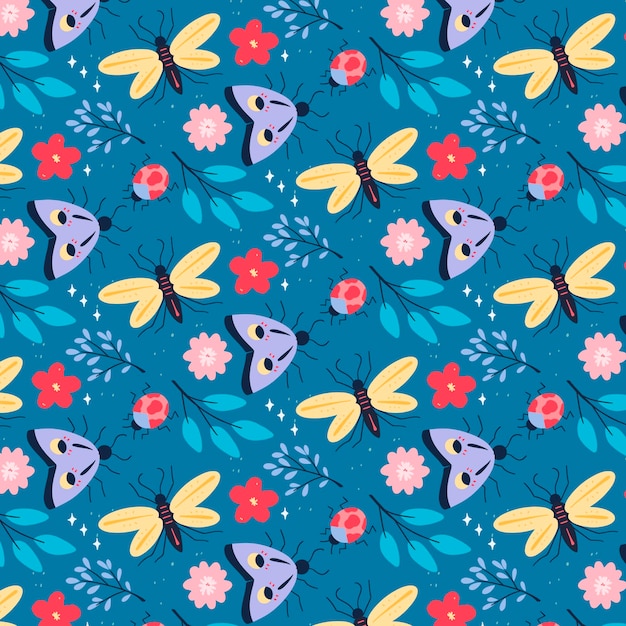 Insects and flowers pattern