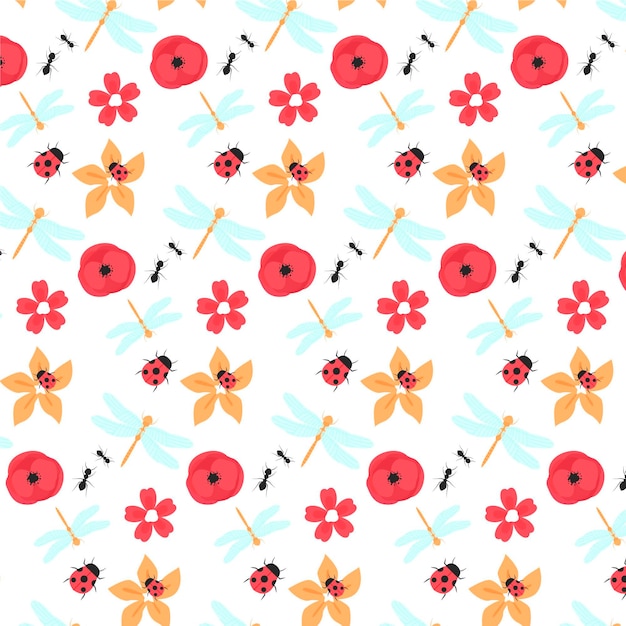 Insects and flowers pattern